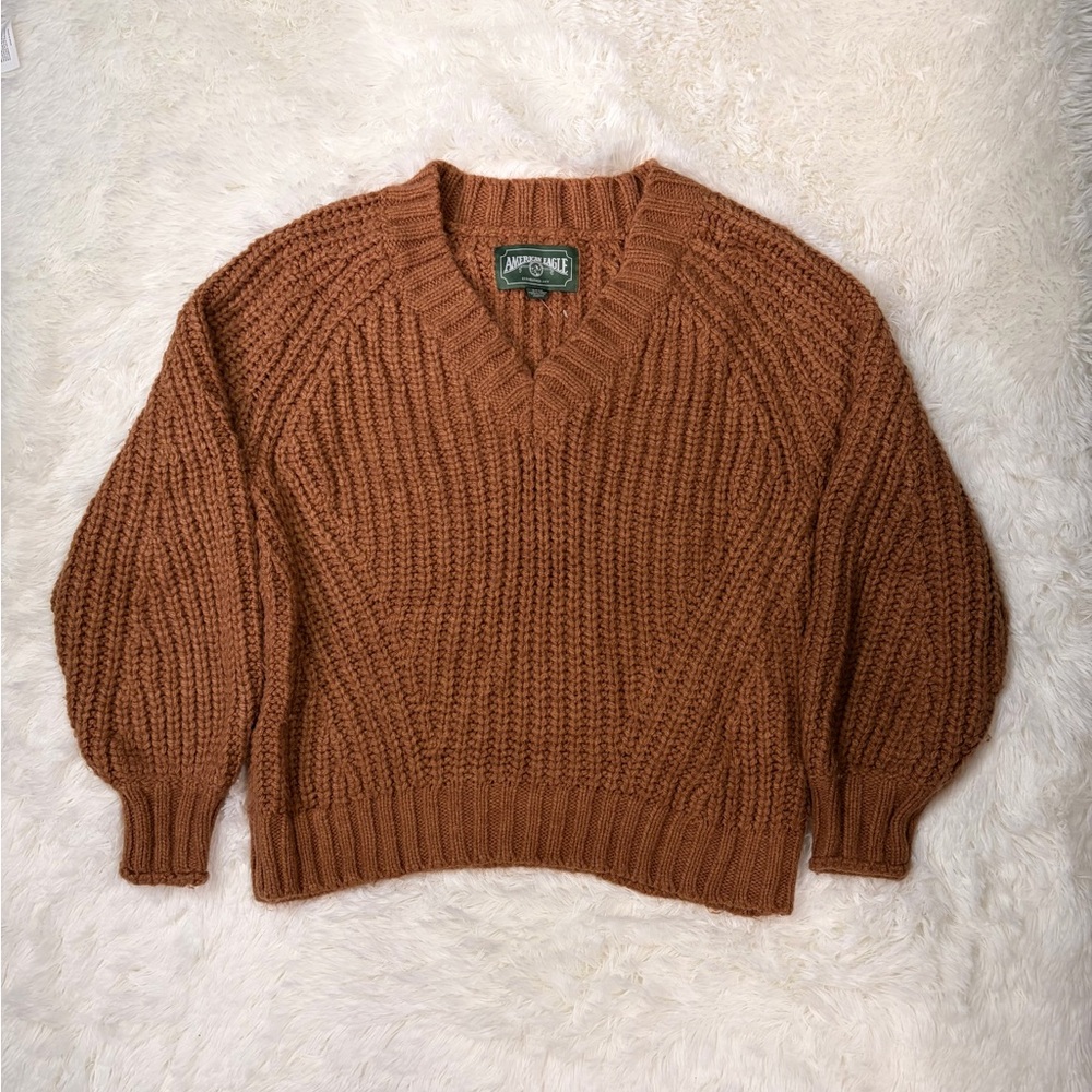 American Eagle Outfitters Warm Brown V-Neck Sweater